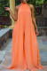Orange Fashion Casual Mesh Sleeveless Hanging neck Jumpsuits