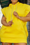 Pink Casual Solid Patchwork Hooded Collar Straight Dresses