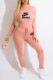 Pink Fashion Sportswear Letter Patchwork Turtleneck Long Sleeve Two Pieces