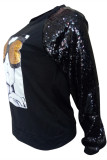 Black Fashion Casual Patchwork Sequins O Neck Tops