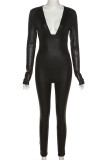 Black Sexy Casual Solid Basic V Neck Skinny Jumpsuits