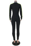 Black Fashion Casual Solid Patchwork Zipper Collar Skinny Jumpsuits