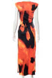 Orange Sexy Patchwork Tie-dye O Neck Pencil Skirt Dresses