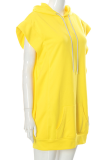 Pink Casual Solid Patchwork Hooded Collar Straight Dresses