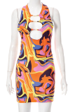 Multicolor Sexy Solid Hollowed Out Metal Accessories Decoration U Neck Pencil Skirt Dresses  (Without sleeves)