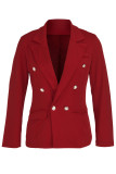 Red Fashion Casual Solid Pocket Buttons Turndown Collar Outerwear