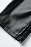 Coffee Fashion Casual Solid Slit Skinny Mid Waist Pencil Solid Color Bottoms