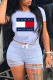 Grey Fashion Street Letter Patchwork O Neck Short Sleeve Two Pieces
