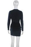Black Fashion Sexy Solid Hollowed Out V Neck Long Sleeves Dresses