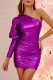 Purple Sexy Solid Patchwork Fold Oblique Collar One Step Skirt Dresses
