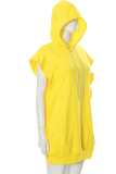 Pink Casual Solid Patchwork Hooded Collar Straight Dresses