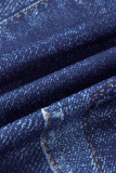 Baby Blue Fashion Print Patchwork Turndown Collar Outerwear