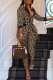 Brown Fashion Casual Print Patchwork Turndown Collar Long Sleeve Two Pieces