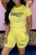 Yellow Fashion Casual Letter Patchwork O Neck Short Sleeve Two Pieces