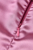 Pink Sexy Solid Patchwork V Neck Long Sleeve Two Pieces