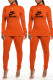Orange Fashion Casual Letter Patchwork Turtleneck Long Sleeve Two Pieces