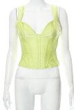 Light Green Sexy Solid Patchwork V Neck Tops