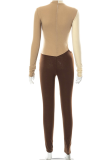 Brown Sexy Solid Patchwork O Neck Skinny Jumpsuits