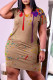 Brown Fashion Casual Print Basic V Neck Short Sleeve Dress