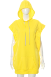 Pink Casual Solid Patchwork Hooded Collar Straight Dresses
