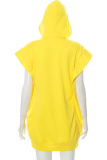 Pink Casual Solid Patchwork Hooded Collar Straight Dresses