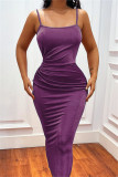 Purple Fashion Sexy Solid Backless Spaghetti Strap Long Dress