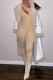 Khaki Sexy Casual Solid Hollowed Out Oblique Collar Skinny Jumpsuits