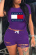 Purple Fashion Street Letter Patchwork O Neck Short Sleeve Two Pieces