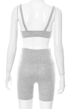 Grey Sexy Solid Patchwork V Neck Sleeveless Two Pieces