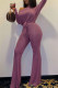 Purple Casual Solid Patchwork Oblique Collar Boot Cut Jumpsuits