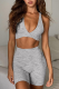 Grey Sexy Solid Patchwork V Neck Sleeveless Two Pieces