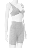 Grey Sexy Solid Patchwork V Neck Sleeveless Two Pieces
