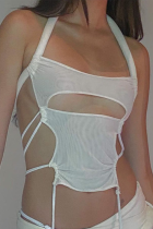 White Sexy Solid Hollowed Out Halter Tops