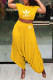 Yellow Fashion Sexy Print Patchwork O Neck Short Sleeve Two Pieces