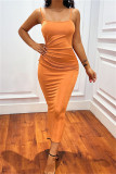 Orange Fashion Sexy Solid Backless Spaghetti Strap Long Dress