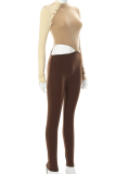 Brown Sexy Solid Patchwork O Neck Skinny Jumpsuits