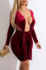 Red Fashion Sexy Solid Hollowed Out V Neck Long Sleeves Dresses