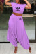 Purple Fashion Sexy Print Patchwork O Neck Short Sleeve Two Pieces