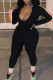 Black Fashion Casual Solid Patchwork Zipper Collar Skinny Jumpsuits