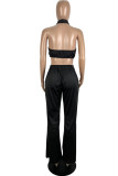 Black Fashion Sexy Solid Backless Halter Sleeveless Two Pieces