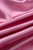 Pink Sexy Solid Patchwork V Neck Long Sleeve Two Pieces