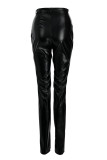 Coffee Fashion Casual Solid Slit Skinny Mid Waist Pencil Solid Color Bottoms