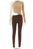 Brown Sexy Solid Patchwork O Neck Skinny Jumpsuits