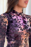Leopard Print Sexy Print Patchwork Half A Turtleneck One Step Skirt Dresses