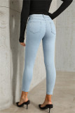 Dark Blue Fashion Casual Letter Print Basic High Waist Skinny Denim Jeans