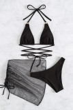 Black Fashion Sexy Solid Bandage Backless Swimwears