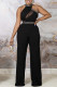 Black Fashion Sexy Patchwork See-through Half A Turtleneck Regular Jumpsuits