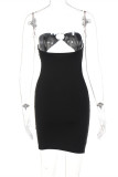 Colour Fashion Sexy Print Solid Hollowed Out Backless Strapless Sleeveless Dress