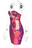 Colour Fashion Sexy Print Solid Hollowed Out Backless Strapless Sleeveless Dress