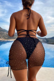 Black Fashion Sexy Solid Bandage Backless Swimwears